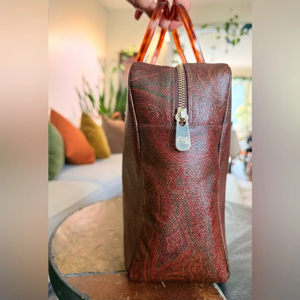 Vintage Etro Milano Handbag with Tortoiseshell  Handles. Classic‎ Paisley Print